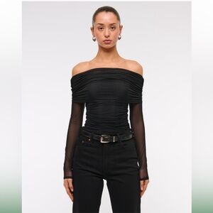 Abercrombie & Fitch Long Sleeve Mesh Fold Over Bodysuit